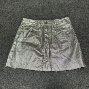 Sunset + Spring Metallic Silver Denim Mini Skirt Raw Hem S7164 Womens Size Small